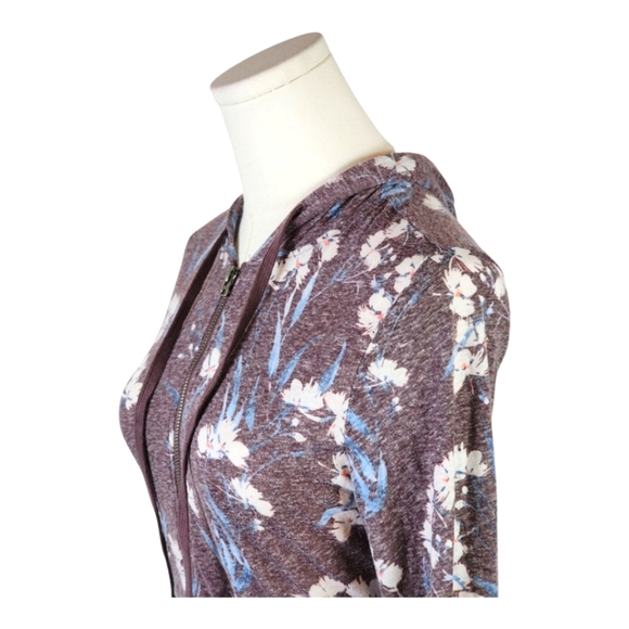 Aeropostale Floral Zip Hoodie M Brown Blue Lightweight Sweatshirt Casual Soft - Picture 2 of 7
